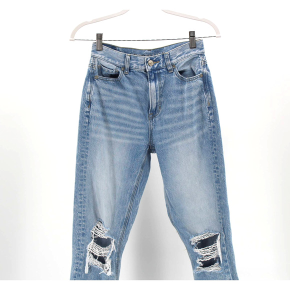 American Eagle Outfitters Denim - AE Mom Jean Distressed Holes Light Wash 0